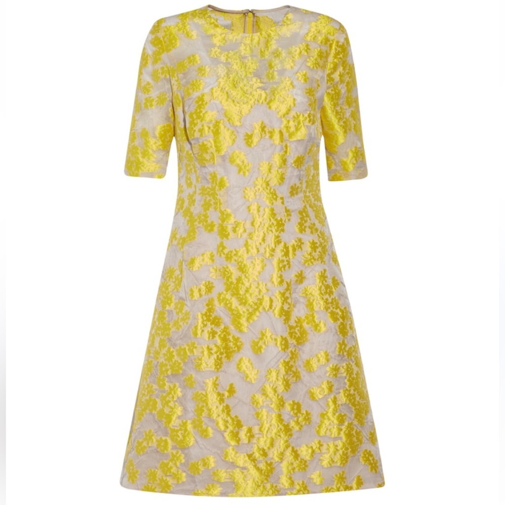 Lela Rose Holly Yellow Floral Fit and Flare Dress 2 Women’s Short Sleeves